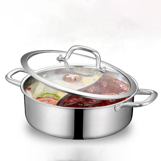 New High Quality Double Bottom Cookware 304 Stainless Steel Hot Pot Thickened Soup Pot With Glass Lid