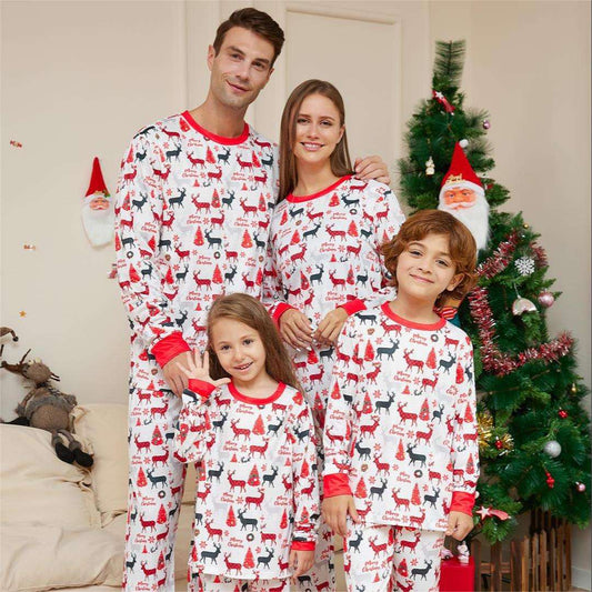 Christmas Cotton Breathable Soft Family Christmas Pattern Pajamas Party Set Adults Kids 2 Piece Sleepwear Pajamas Print