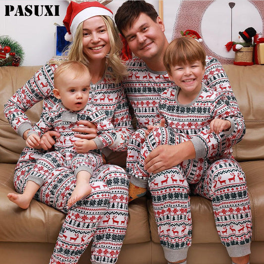 PASUXI Family Christmas Pajamas Set Fashion Print Father Mother Kids Family Matching Clothes Outfits Family Sleepwear