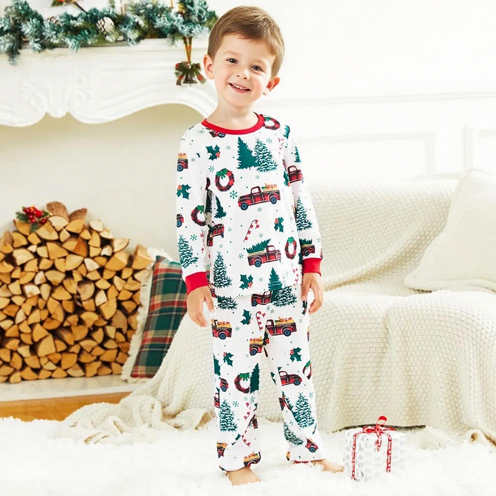Custom Christmas Family Matching Outfit Pajamas Set Wholesale Casual Long Sleeves Bamboo Pajamas for Baby Girls and Boys