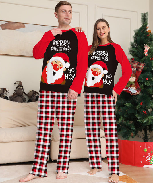 New Santa Claus Printed Thermal Knitted Pajamas Red and Black White Plaid Matching Christmas Parent-Child Family Home Wear
