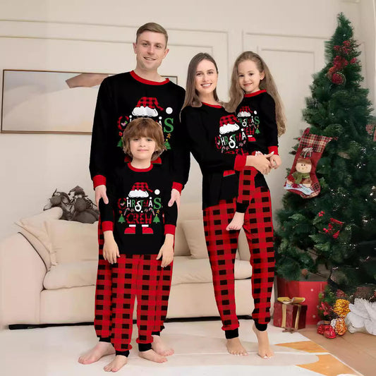 Wholesale Matching Family Christmas Crew Pajamas Family With Small Deer Letters Printed Christmas Pajamas Cotton Pajamas Set