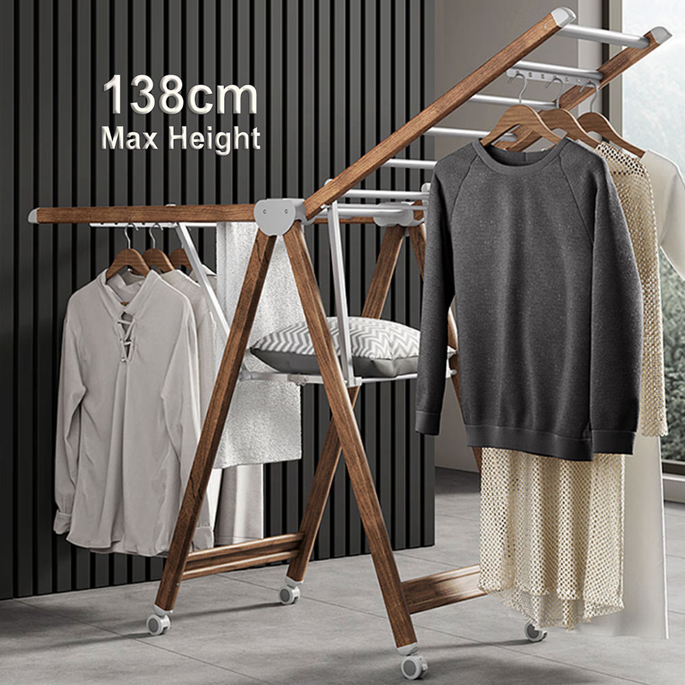 Simple Portable Rolling Foldable Black Cloth Rack Luxury Collapsible Aluminum Folding Butterfly Clothes Drying Rack for Hanging