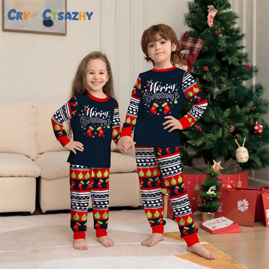 New 2025 Holiday Matching Family Sleepwear Santa Sock Letter Printed Pajamas Homewear Set for Boys Girls Adults Parents Children