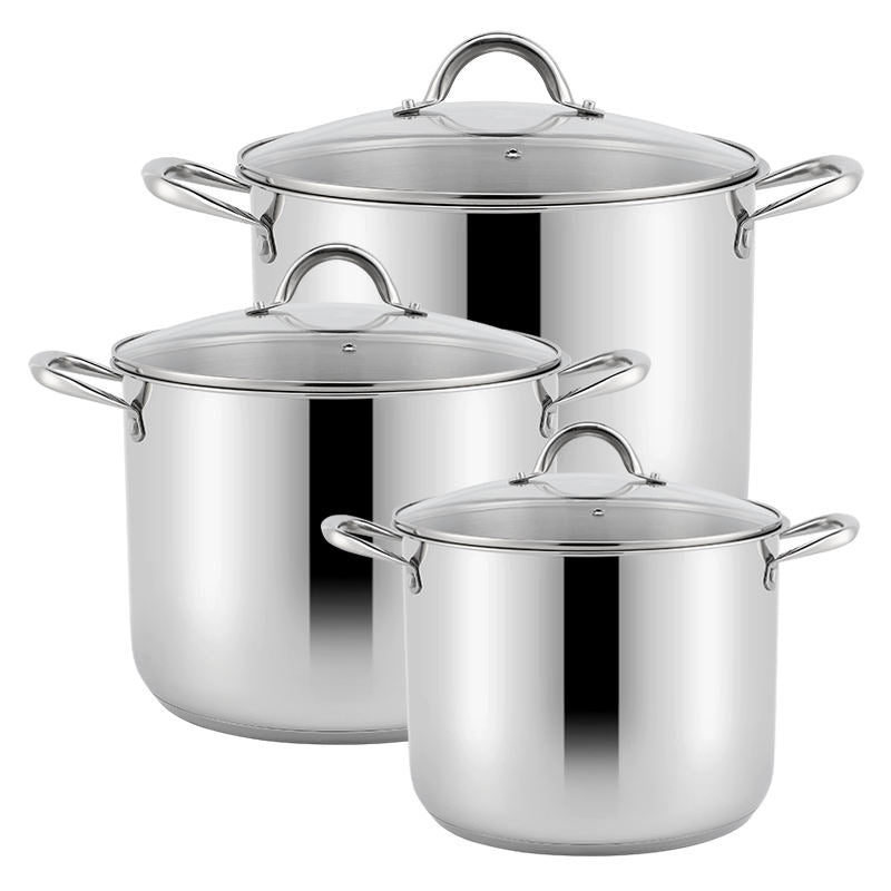 Wholesale Cooking Pot Heavy Weight Solid Triple-Layer Base Stainless Steel Casserole Soup Pot Stock Pots with Handle Glass Lid