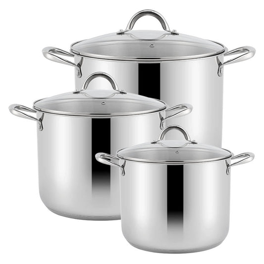 Wholesale Cooking Pot Heavy Weight Solid Triple-Layer Base Stainless Steel Casserole Soup Pot Stock Pots with Handle Glass Lid