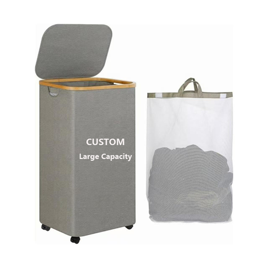 Custom Fabric Laundry Sorter Basket Dirty Clothes Home Storage Boxes Foldable Hamper with Lid for Home Clothes Organization