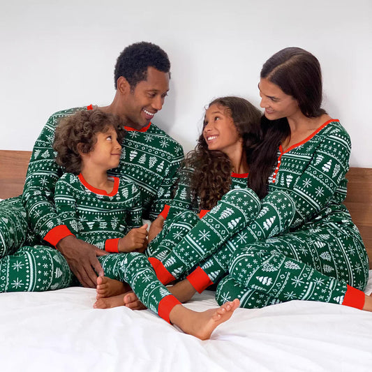 Factory Wholesale Printed Patchwork Contrasting Color Home Clothing Christmas Long Sleeved Parent-Child Outfit Pajama Sets