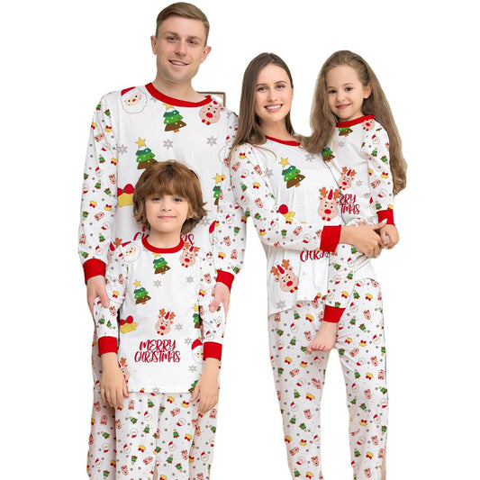 New Polyester Parent-child Home Dress Kid Bady Sleepwear Santa Cartoon Allover Print Family Pet Christmas Pajamas Outfit